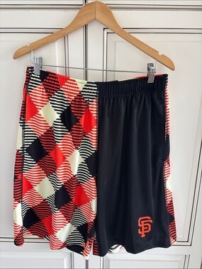 Loudmouth MLB Argyle Plaid Orange Black San Francisco Giants Shorts Mens Large